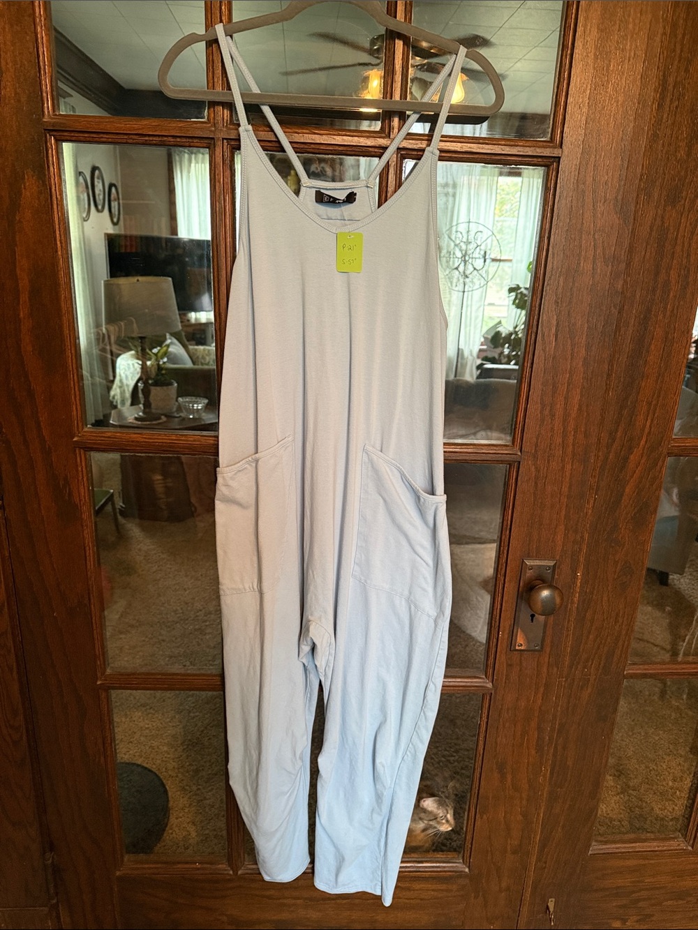 Women's Light Blue Relaxed Strap Jumpsuit with Pockets